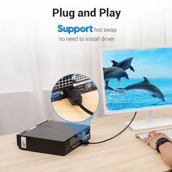 Vention Видео кабель DP на DVI 1м HAFBH, 5.2мм, черный, 1080p, 60Гц, 3D, Plug and Play, алюминиевая фольга, медь (HAFBH)