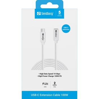 Sandberg USB кабель 136-55, 2м, 10Гбит/с, 100Вт PD, USB-C male, USB-C female (136-55)