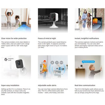 EZVIZ H1C CS-CH1C iekštelpu Wi-Fi kamera, 2MP, 108°, 10m IR, divvirzienu audio, MicroSD līdz 512GB, balta (CS-CH1C)