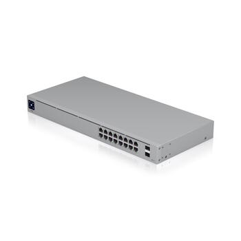 Коммутатор Layer 2 16 портов PoE с 8 × GbE PoE+ + 8 × GbE и 2 × 1 GbE SFP общий PoE бюджет 42 Вт безвентиляторный 1.3″ LCM USW 16 PoE Белый Ubiquiti (USW-16-POE-EU)
