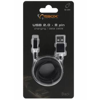 Sbox USB кабель IPH7-B, 1,5 м, 2.0, 480 Мбит/с, USB A, Lightning, Черный, Мужской, Прямой, Упаковка, 1 шт (IPH7-B)