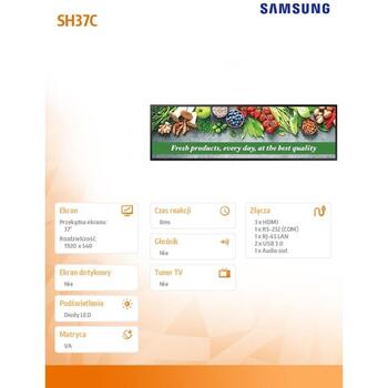 Samsung профессиональный монитор SH37C LH37SHCEBGBXEN, 37 дюймов, 1920x540, 700 нит, 4000:1, 1xAudio out, 3xHDMI, 2xUSB 3.0 (LH37SHCEBGBXEN)