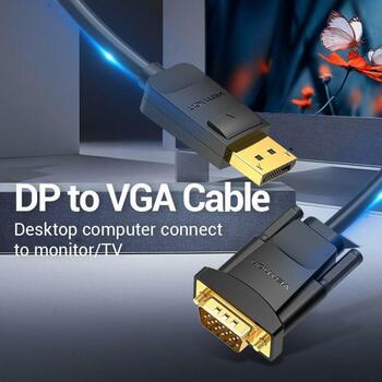 Vention Кабель DP на VGA 2M HBLBH, 2м, 1080p, прямой разъем, двойная защита (HBLBH)