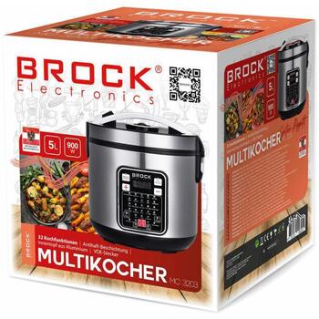 Brock MC 3203 мультиварка, 5 л, 900 Вт, 32 программы, корпус из нержавеющей стали, дисплей, таймер (MC 3203)