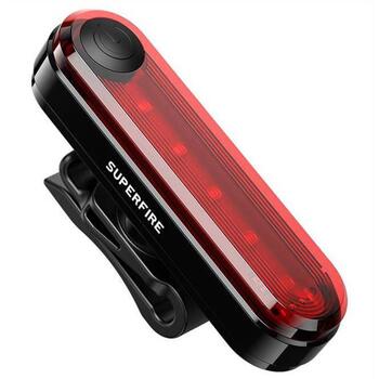Superfire BTL01 aizmugures velosipēda lampa, USB, 230mAh, 20g, 3.7V, IP44, 4 režīmi, akumulators (BTL01)