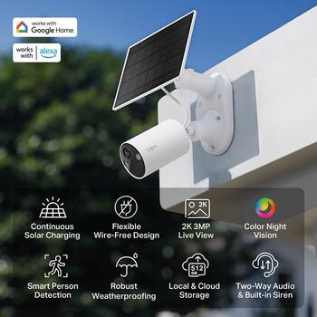 TP-LINK Tapo C410 KIT, 2K 3MP, 2304x1296, 15fps, 125°, 9m, IP65, 512GB, Wi-Fi, солнечная система питания (TAPOC410KIT)