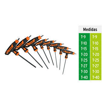 Atslēgu komplekts T-veida TORX T9-T40 8gab. TRUPER (TORX-8TLX)
