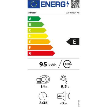 Indesit посудомоечная машина D2F HD624 AS, 60 см, 14 комплектов, 9 программ, класс E, дисплей, серебристый (D2F HD624 AS)