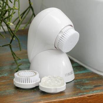 Homedics FAC-600-EU Compact Cleansing Brush, 3 насадки, IPX7, 3 ч зарядка, пульсация, розовое золото/белый (FAC-600-EU)