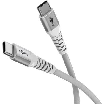 Goobay USB-C Supersoft Textile Cable 70194, 2m, 3A, 60W, 480Mbps, balts, metāla spraudnis, aizsardzība pret locīšanu (70194)