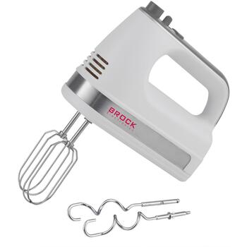 Brock HM 5003 WH ручной миксер, 300 Вт, 5 скоростей, турбо, 4 насадки, нержавеющая сталь, белый (HM 5003 WH)