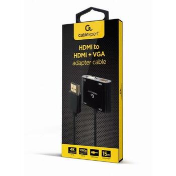 Gembird адаптер HDMI на HDMI/VGA, A-HDMIM-HDMIFVGAF-01, 2 HDMI, 1 15pin D-sub, 3.5 мм стерео выход (A-HDMIM-HDMIFVGAF-01)