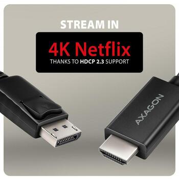 Axagon Видео Кабельный Адаптер RVD-HI20C2 1.8м, 4K/60Hz, DisplayPort 1.4, HDMI 2.0b, HDCP 2.3, черный (RVD-HI20C2)
