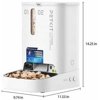 Petkit YumShare Dual-hopper 2 Automātiskā barotava ar kameru P591 2, 5L, ABS, 304 nerūsējošais tērauds, balta (P591 2)