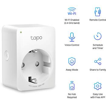 TP-Link Tapo P100 умная розетка, 2300W, 10A, 2.4GHz, WiFi, Alexa, Google Assistant, компактная (Tapo P100(1-pack))