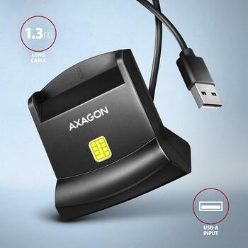 Axagon считыватель смарт-карт CRE-SM4N USB 2.0 1.3м, 1 слот, CE, RoHS, черный, Plug and Play, светодиодные индикаторы (CRE-SM4N)