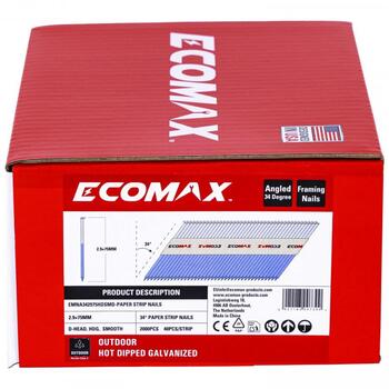 Ecomax гвозди для гвоздезабивного пистолета EMNA342975HDSMD&EMX, 75x2,9мм, 2000 шт, 34°, горячеоцинкованные, гладкие (EMNA342975HDSMD&EMX)