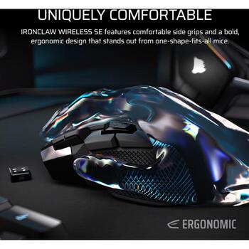 Corsair IRONCLAW SE spēļu pele CH-9317110-WW, 26000 DPI, 2,4 GHz, Bluetooth, USB-C, 10 pogas, optiskais sensors, melna (CH-9317110-WW)