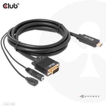 Club3D Видео кабель HDMI на VGA CAC-1712 2м 28AWG, VGA (D-Sub) + 3.5mm, HDMI + Micro-USB, 1920 x 1080 (CAC-1712)