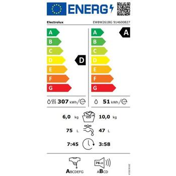 Electrolux стиральная машина с сушкой EW8W261BG, 10кг, 1600об/мин, сушка 6кг, A/D, 69л, 76дБ, LED (EW8W261BG)