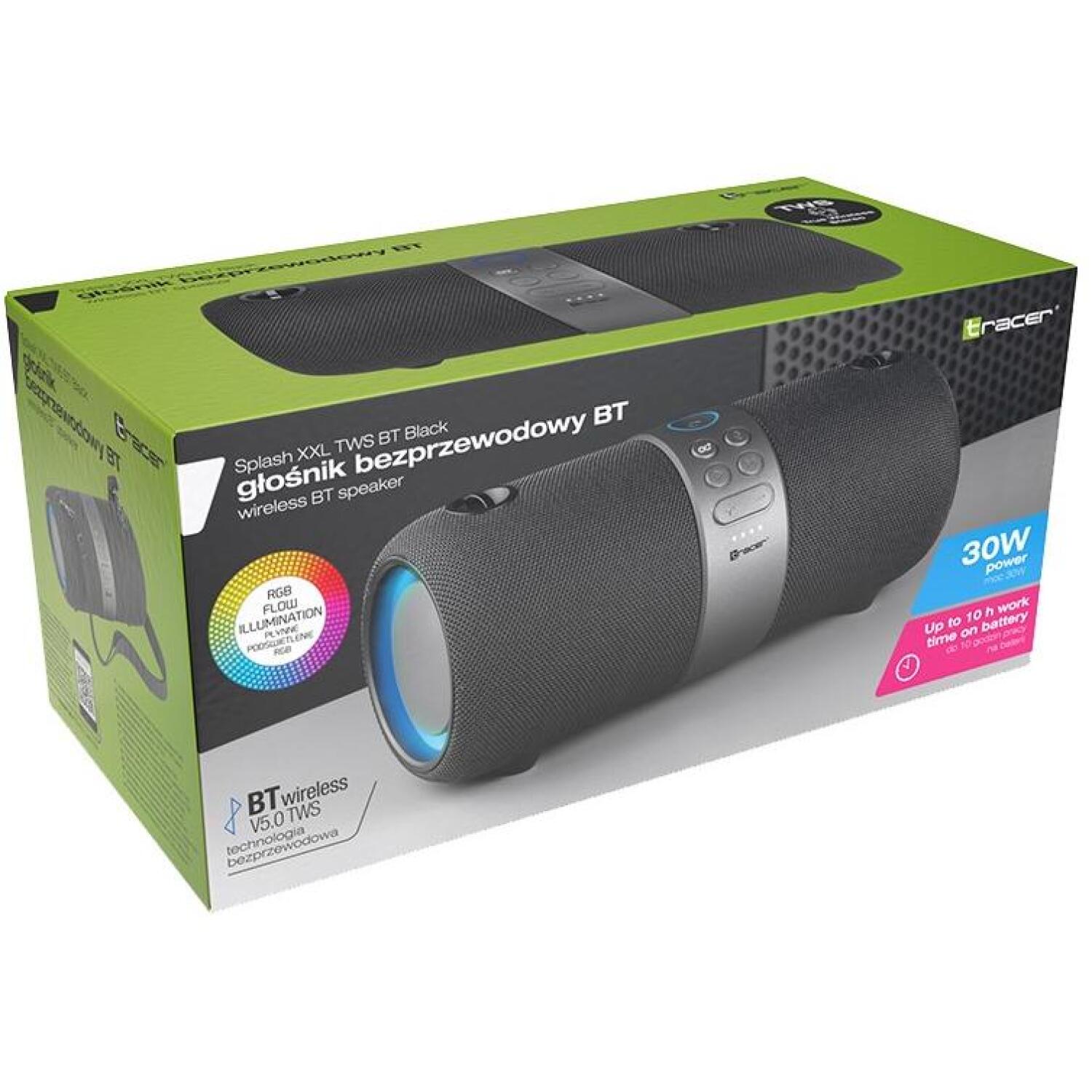 Tracer Беспроводная колонка SPLASH XXL TRAGLO46789, 30 W, Bluetooth, IPX6, 10 ч работы аккумулятора (TRAGLO46789)