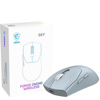 MSI FORGE GM340 WIRELESS SKY, оптическая мышь, 12000DPI, 1мс, 6 кнопок, 57г, 82ч, Bluetooth 5.2, 2.4ГГц, амбидекстральная (FORGE GM340 W SKY)