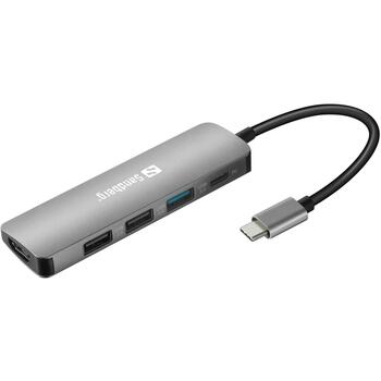 Sandberg Dokstacija 136-32, 1xHDMI, 1xUSB 3.0, 2xUSB 2.0, 1xUSB-C, PD 100W, alumīnija korpuss (136-32)