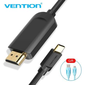 Vention Видео кабель адаптер CGUBH 2м, USB Type-C, HDMI, 3840 x 2160, 30Гц, 3 слоя защиты, черный (CGUBH)