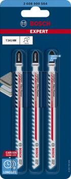 3 figūrzāģa asmeņi T341HM Fiber Plaster, Figūrzāģiem EXPERT FIBER PLASTER T341HM FIGŪRZĀĢA ASMENS, 2608900564, BOSCH (2608900564)