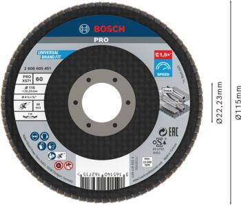 Slīppap.slīpšķ.metal top D 115 mm, K 60, 1 gab., Mazām leņķa slīpmašīnām PRO X571 VĒDEKĻVEIDA DISKS, 2608605451, BOSCH (2608605451)