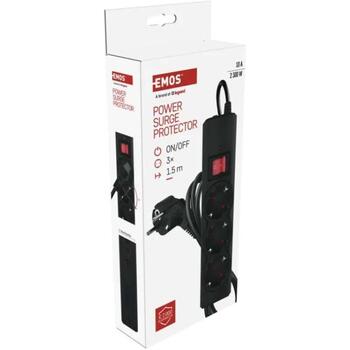 Emos Pārsprieguma aizsargs P54214, 1,5 m, 3 kontaktligzdas, 2300 W, 10 A, bērnu aizsardzība, slēdzis ar apgaismojumu (P54214)