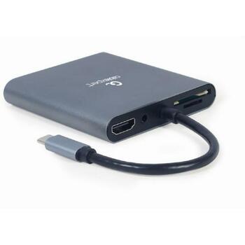 Gembird Адаптер A-CM-COMBO6-01, 1 USB-C, 1 USB 3.1, 1 аудио вход, 1 слот для SD карты, 1 слот для MicroSD карты (A-CM-COMBO6-01)