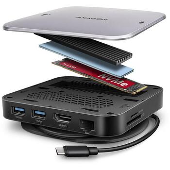 Axagon док-станция HMC-UFO 9в1 USB-C 10Gbps, 1x HDMI, 2x USB-A, 1x USB-C, 1x RJ-45, 3.5 мм аудио, M.2 SSD (HMC-UFO)