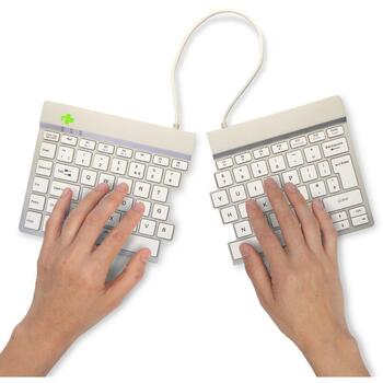 R-Go Tools klaviatūra R-Go Split Break, Bluetooth 5.0, QWERTY, balta, ergonomisks dizains, USB Type-C, 1.02 m kabelis (RGOSBUKWLWH)