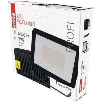Emos LED-прожектор INOVO ZS2642, 50 W, 5500 lm, нейтральный белый, IP65, алюминий, стеклянный диффузор, 120° угол луча (ZS2642)