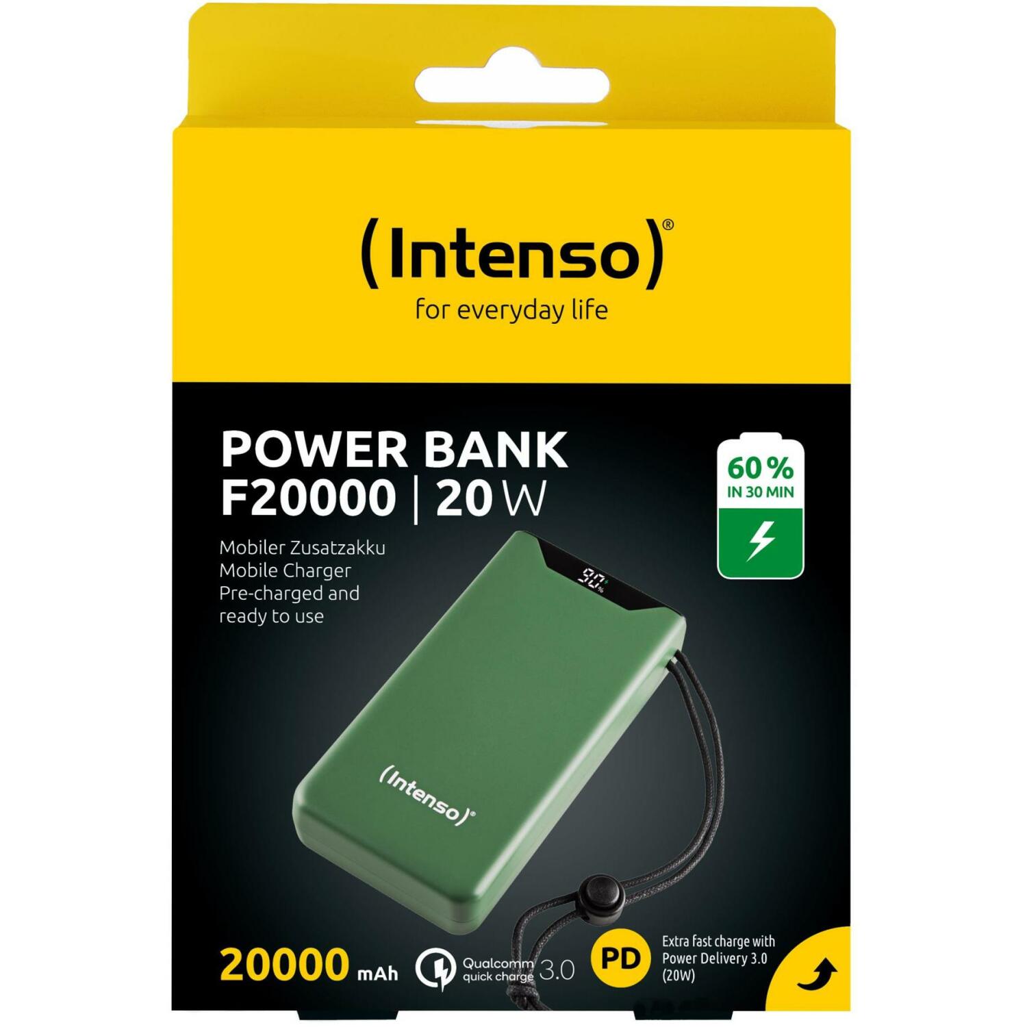 Intenso Power Bank 7332057 20000 мАч, Li-Полимер, 20 Вт, 1x USB Type-A, 1x USB Type-C, зеленый, защита от ЭСД (7332057)