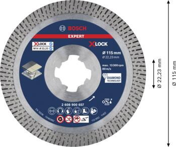 X-LOCK dimanta disks Hard Ceramic 115x22,23, Mazām leņķa slīpmašīnām EXPERT HARD CERAMIC DIMANTA GRIEZĒJDISKS, 2608900657, BOSCH (2608900657)