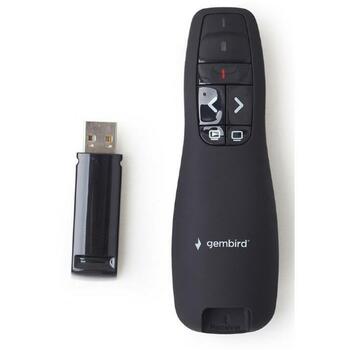 Gembird Презентер WP-L-12, USB, RF, 2.4 GHz, Черный, Дистанционное управление, Alkaline, AAA, 4 кнопки, 1 упаковка (WP-L-12)