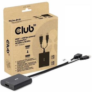 Club3D адаптер CAC-1335, HDMI 1, USB 2.0 1, DisplayPort 1, 4K 120Hz, 8K 30Hz, USB 5V/1.5A (CAC-1335)