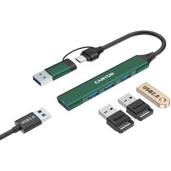 CANYON DS-02 USB centrmezgls portatīvajam datoram 4in1 USB-C uz USB-A 5Gbps CNS-TDS02GR zaļš (CNS-TDS02GR)