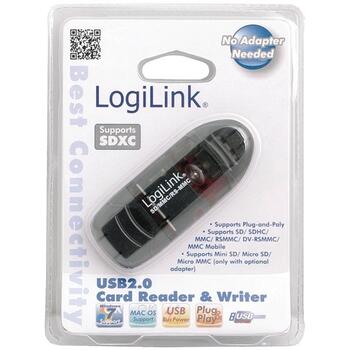 LogiLink Считыватель карт памяти CR0007, USB 2.0, 480 Мбит/с, SD, SDHC, MMC, RS-MMC, черный (CR0007)