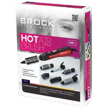 Brock HS 9006 RD karstā gaisa veidotājs ar 6 uzgaļiem, 1000 W, 2 temp. režīmi, 2 ātrumi, aukstā gaisa funkcija, 360° vads, sarkans (HS 9006 RD)