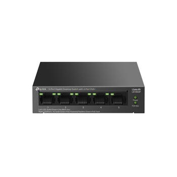 TP-LINK LS105GP настольный коммутатор, 5x1G, 4xPoE+, 65W, 250m, 802.3af/at, без вентилятора (LS105GP)