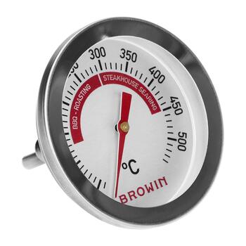 Browin Grila un BBQ termometrs 101240, 50-500°C, bimetāla, 5.3 cm, analogais, fiksēts zondes, nerūsējošais tērauds (101240)