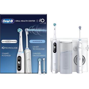 Oral-B электрическая зубная щетка iO6 OxyJet, 2 насадки, 5 режимов, белая, аккумуляторная, для взрослых, Bluetooth, таймер 2 мин (iO6 OxyJet)