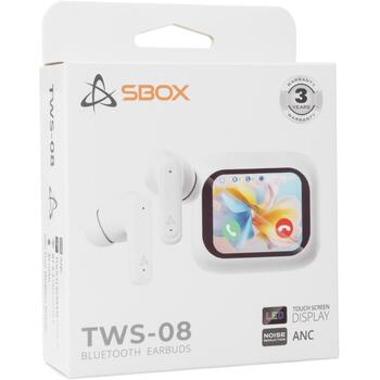 Sbox Беспроводные наушники EB-TWS08-W, белый, 121dB, 32Ω, Bluetooth, 20Hz-20KHz, сенсорный экран (EB-TWS08-W)