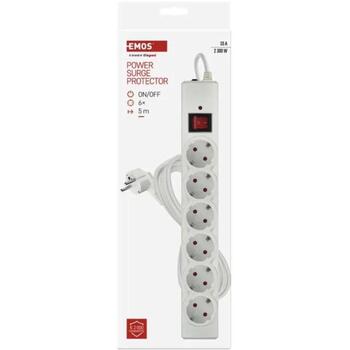 Emos Защита от перенапряжения P54217, 5 м, 6 розеток, 2300 Вт, 10 А, выключатель, защита от детей (P54217)