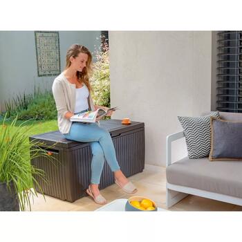 Keter Springwood Storage Box 305L коричневый, 29202378590, 305L, 123x53x57см, устойчив к погоде, сиденье для 2 (29202378590)