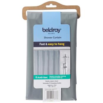Beldray Душевая занавеска LA028268LGRYUFFEU7, 180x180см, серый, 12 крючков, антибактериальный (LA028268LGRYUFFEU7)