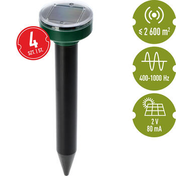 Bioogrod Солнечный отпугиватель кротов 730737, 400-1000 Гц, 2 В/80 мА, 650 м², ABS, комплект из 4 шт. (730737)